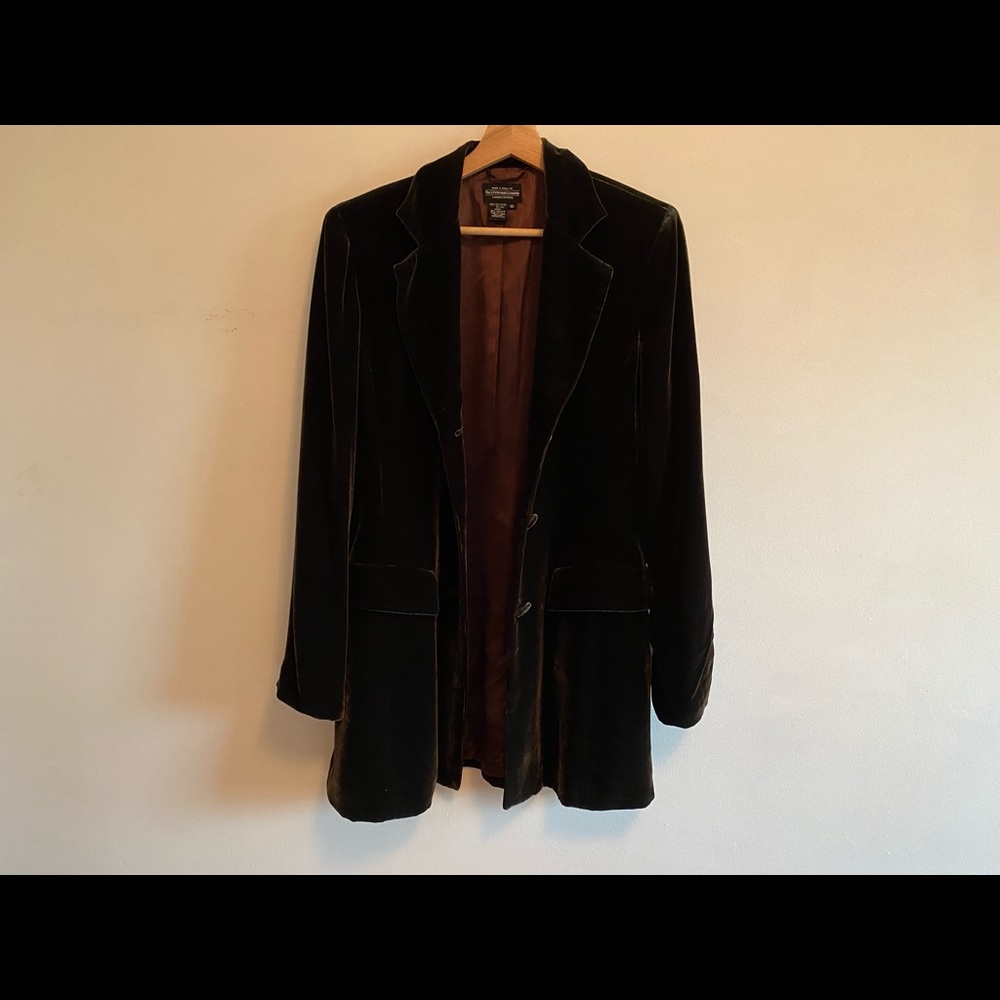 J. Peterman Silk Velvet Blazer Forest Green US 10
